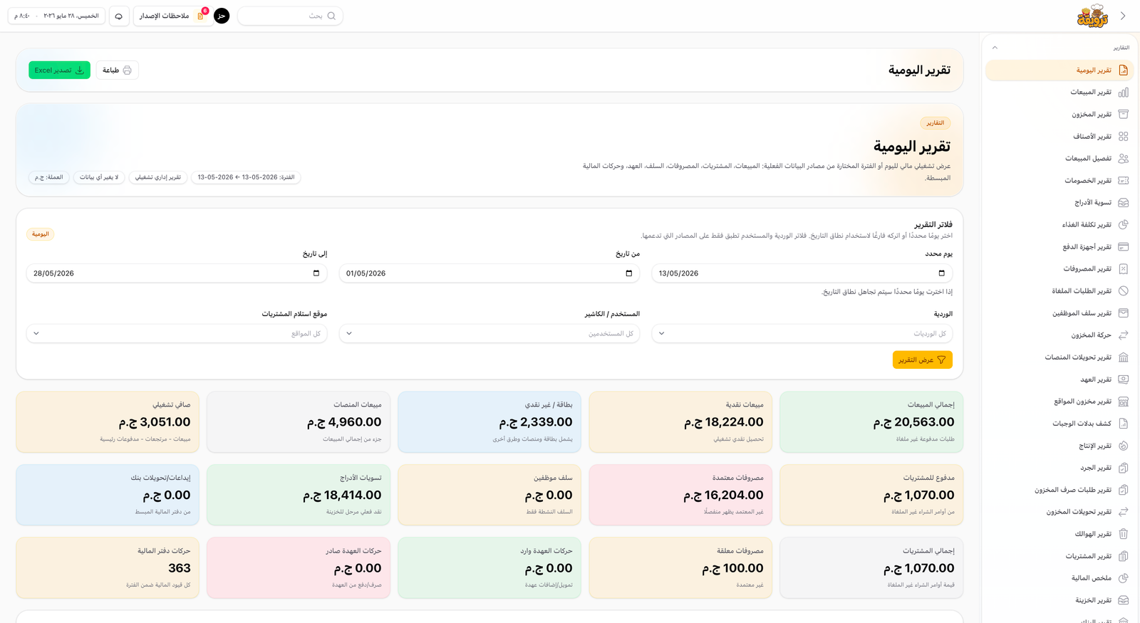 تقرير اليومية الشامل / الأرباح والخسائر